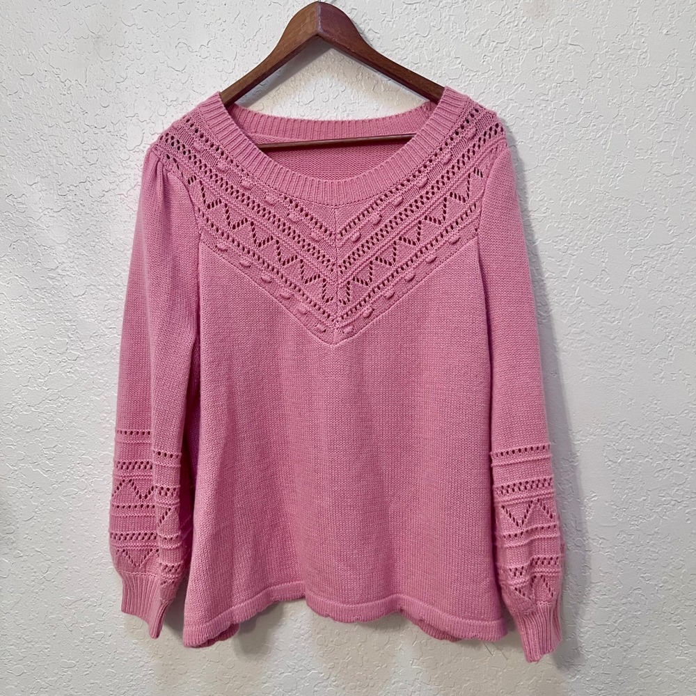 SHEIN Curve Pink Pointelle Bobble Knit Sweater Plus Size 1XL Long Sleeve